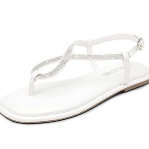 Ankle Strap Rhinestone White Sandals